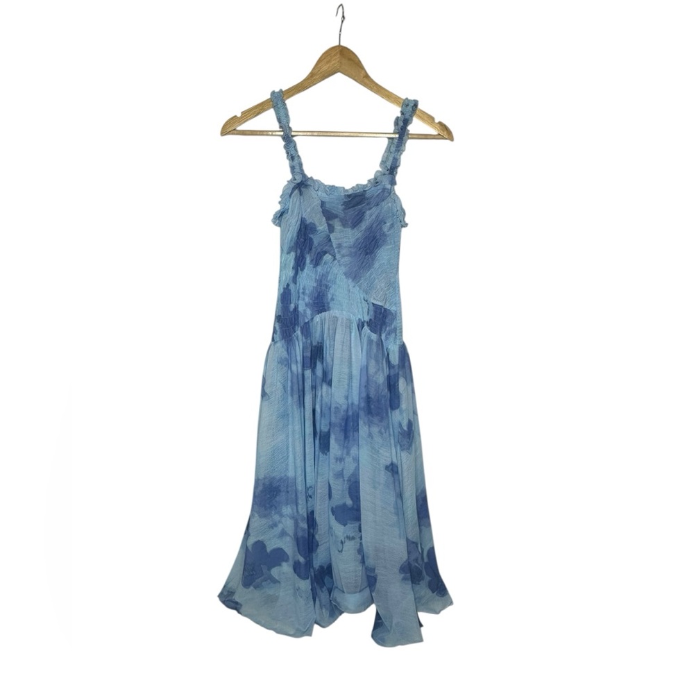 NEW Free People Tessa Smocked Mesh MIDI Dress in Baby Blue xs - Picture 4 of 12